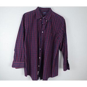 Croft & Barrow Shirt Mens Burgundy Plaid Long Sleeve Button Down Easy Care 171/2